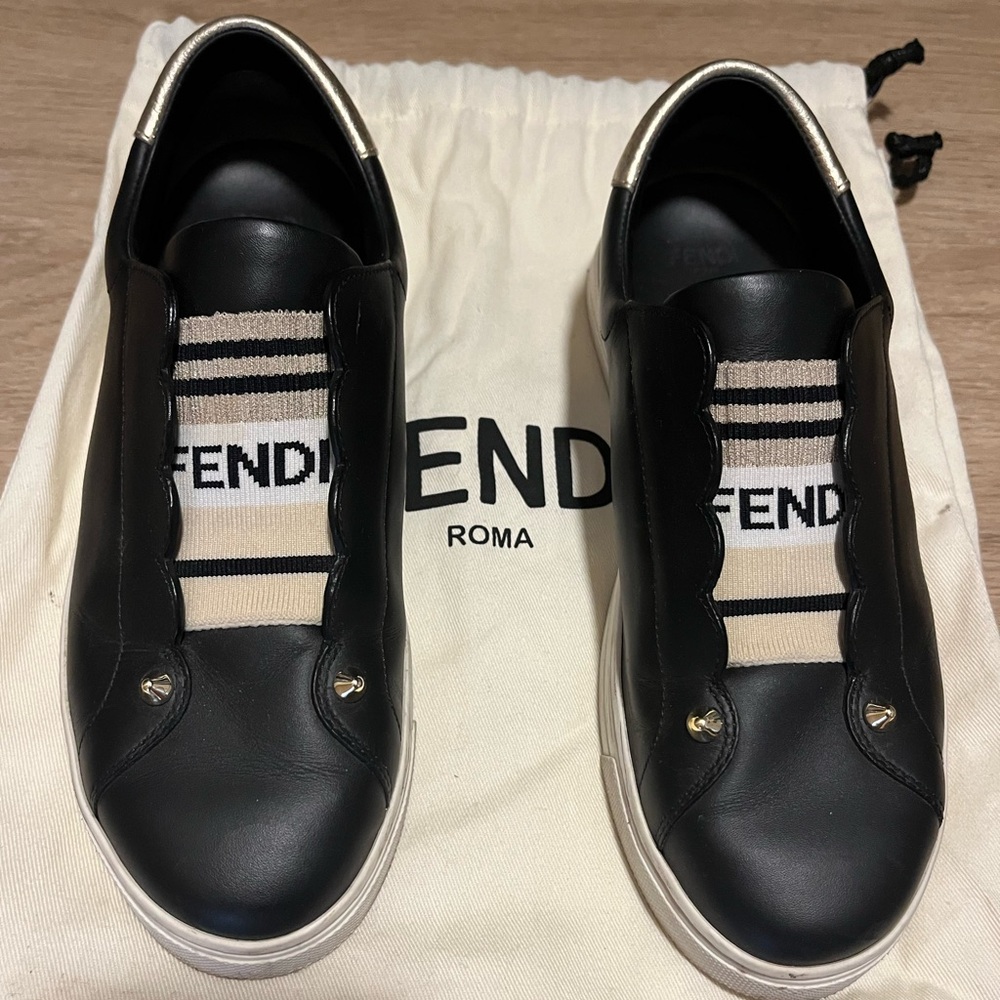Fendi Black and White Leather Sneakers
